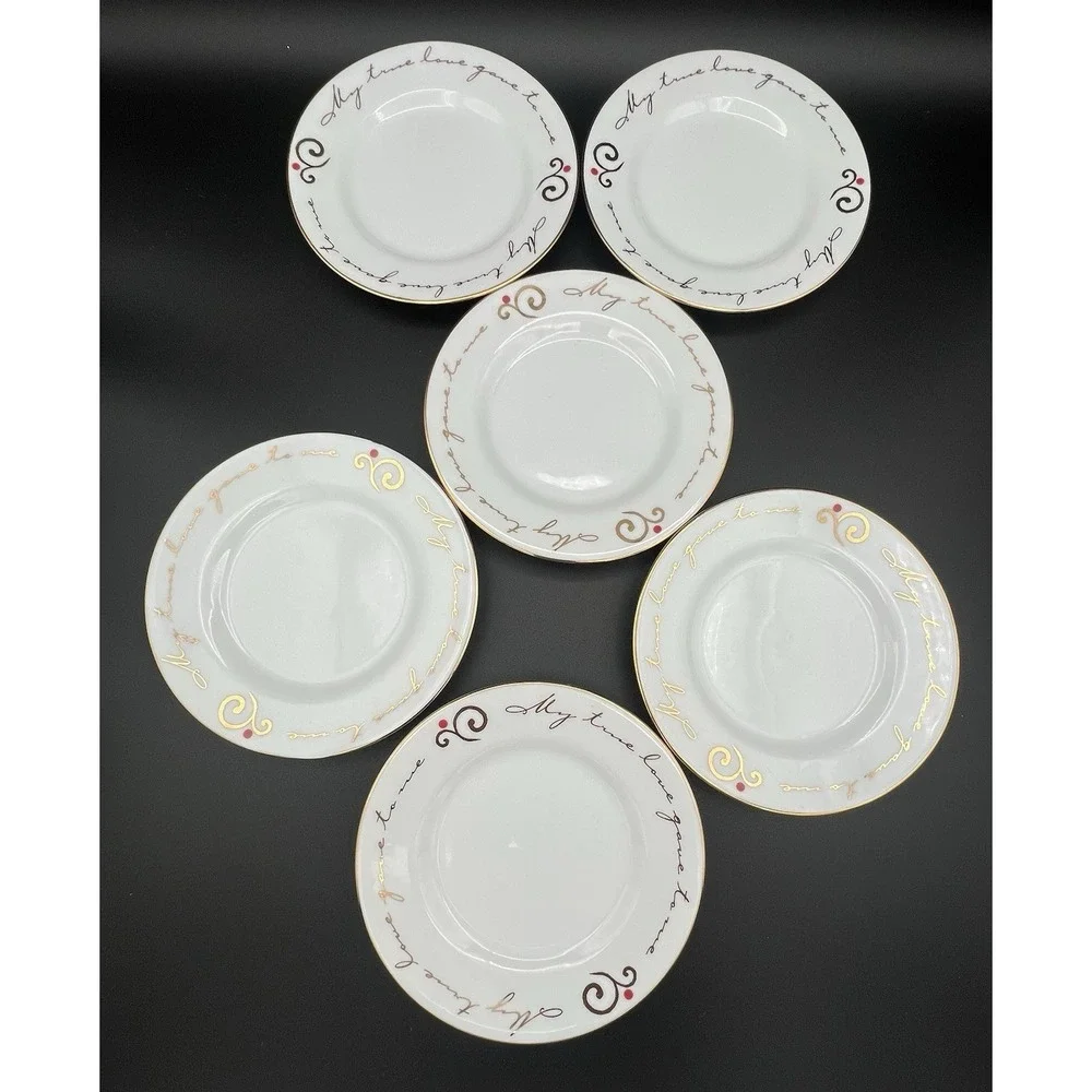 6 Pier 1 12 Days of Christmas Porcelain Saucers Plates 6